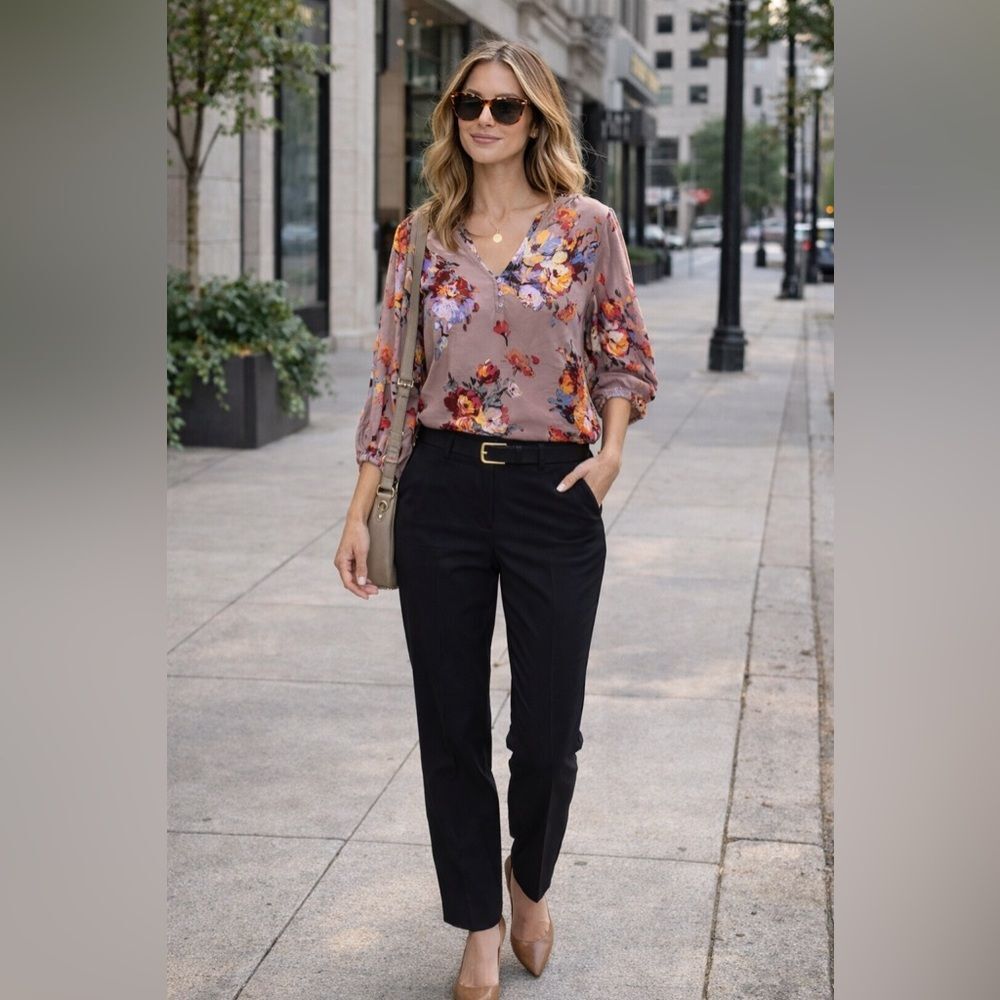 Lovestitch Floral Blouse Medium Mauve Boho Work Top Balloon Sleeve